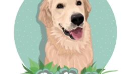 Custom cartoon dog portrait with flowers