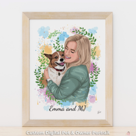 Personalized Pet and Owner Portrait Painting From Photo