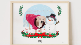 Christmas Dog Portrait with Snowman and Coat – Custom Pet Illustration