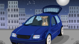 Custom dog portrait in car - cartoon drawing from photos