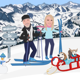 Custom couple skiing portrait in Mammoth
