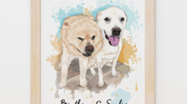 Custom multiple dogs portrait from photos in unique cartoon-watercolor style