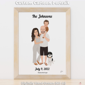 Custom family portrait illustration with kid and pet